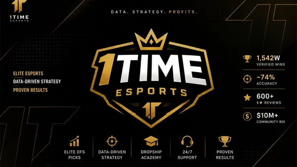 Promotional cover image for 1Time Esports' Plays membership, an esports betting picks service.